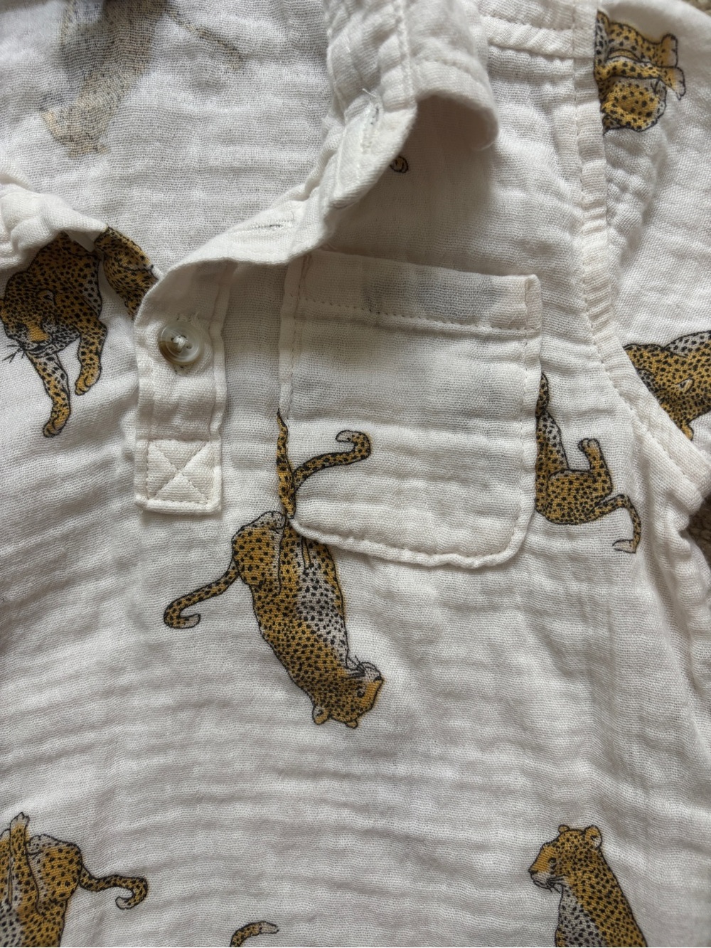 Old Navy Cream Button-Down Shirt with Yellow/Brown Cheetah Print